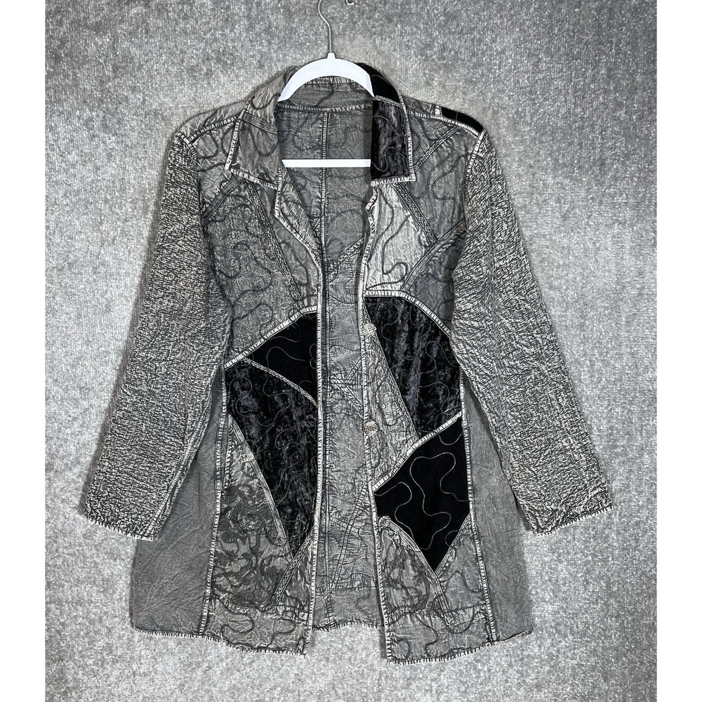 Parsley & Sage Reversible Jacket Womens Sz L Gray Embroidered Velvet Art To Wear
